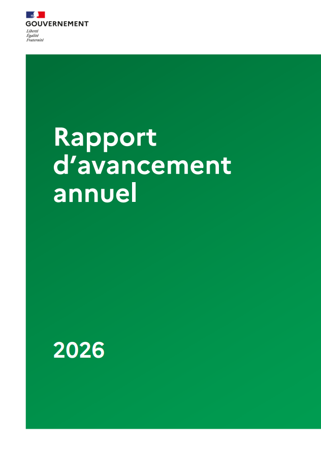 Couverture du Rapport d'Avancement Annuel (RAA) sur le PSMT (Plan budgétaire Structurel à Moyen Terme): titre RAA 2026 sur fond vert