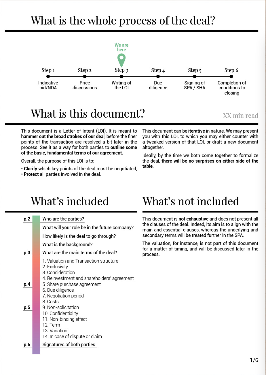 Capture d'écran d'un contrat juridique qui affiche une timeline de contextualisation des étapes juridiques