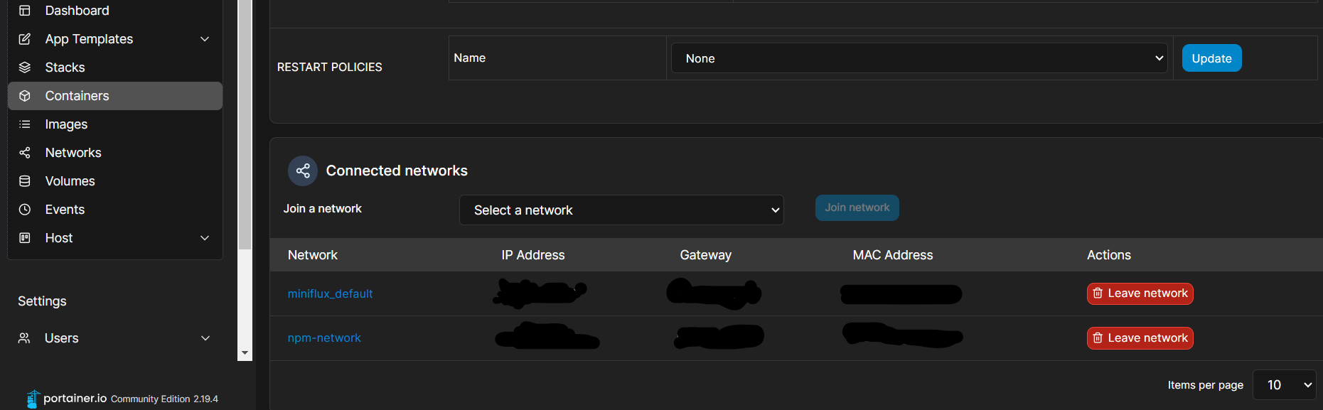 Associer le container Miniflux au network nginx proxy manager npm