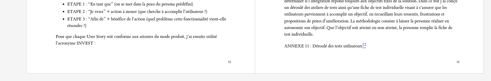 Rendu visuel du document avec la numérotation automatique des pages en bas à droite