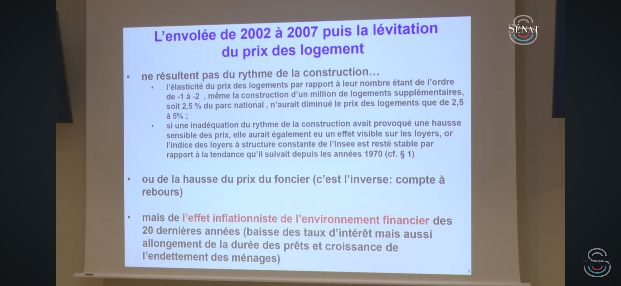 Slide d'explication de l'envolée du prix des logements neufs : on y retrouve les éléments cités dans le paragraphe plus haut